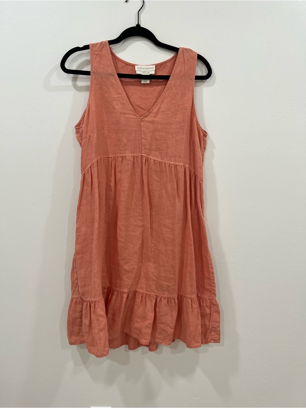 Cynthia Rowley Coral Linen V-Neck Mini Dress